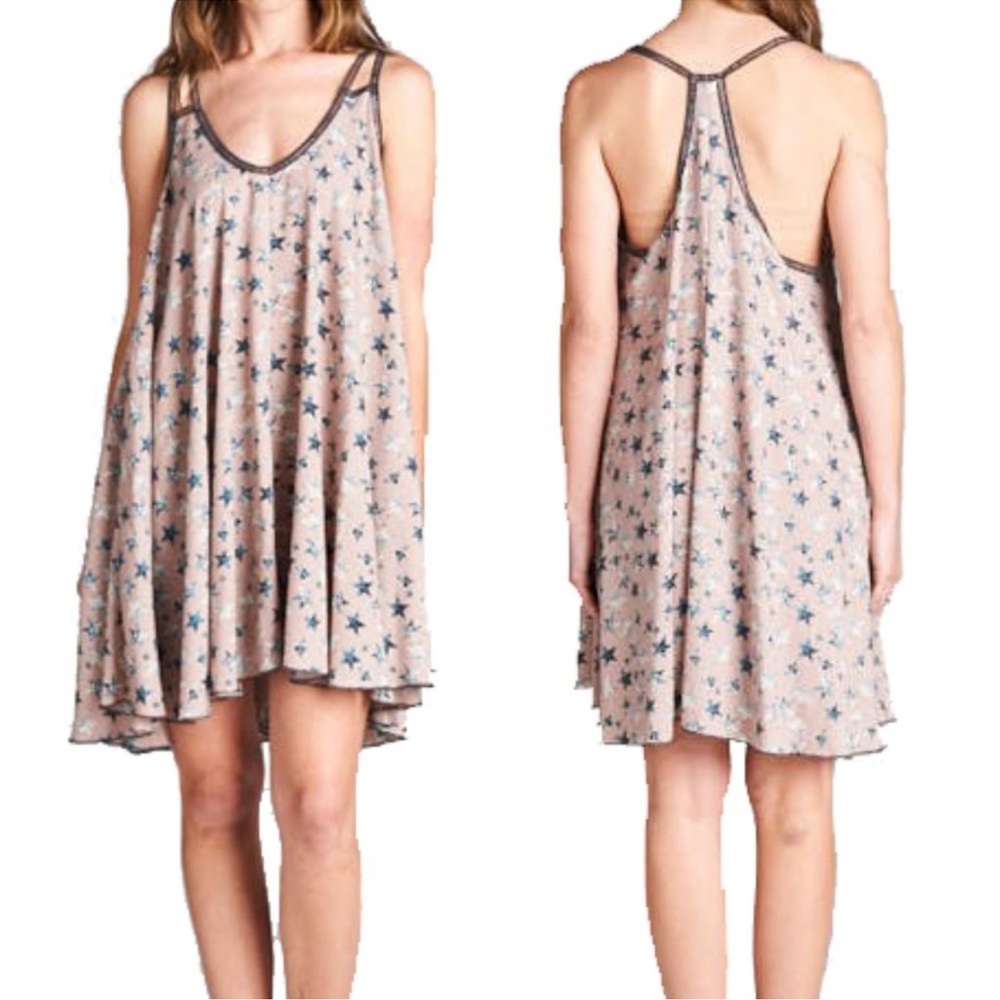 Star Print Swing Tank Dress in Blush size large